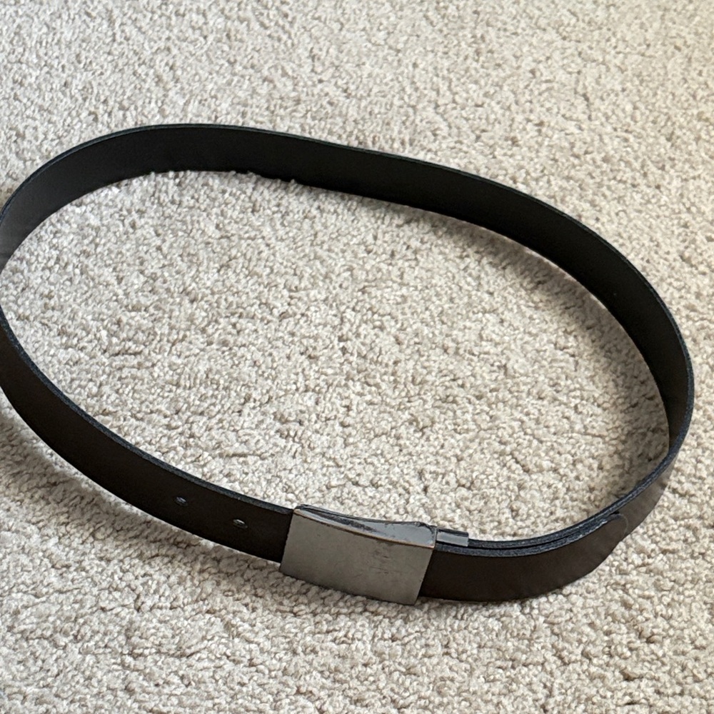 Express Dark Brown Leather Belt with Silver Buckle